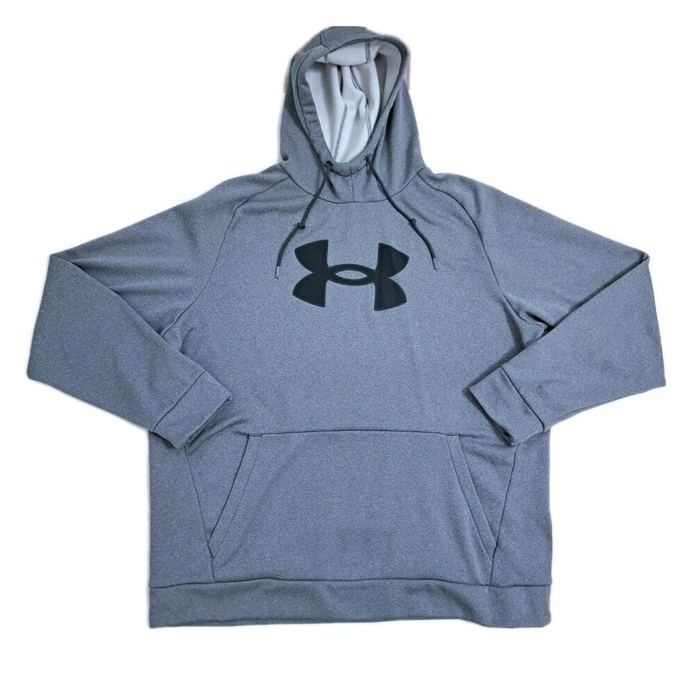 Under Armour Mens 2XL Big Logo Fleece Coldgear Storm Hoodie Loose Fit Gray